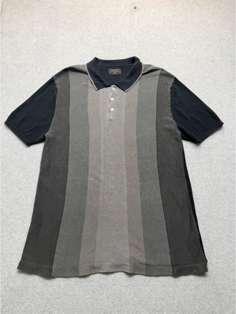 BEAMS Mens Polo Shirt XL Multicolor Color Block Striped Ribbed Cotton
